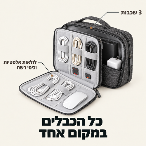 ארגונית כבלים Higanu: 3 שכבות, לולאות אלסטיות וכיסי רשת. כל הכבלים במקום אחד