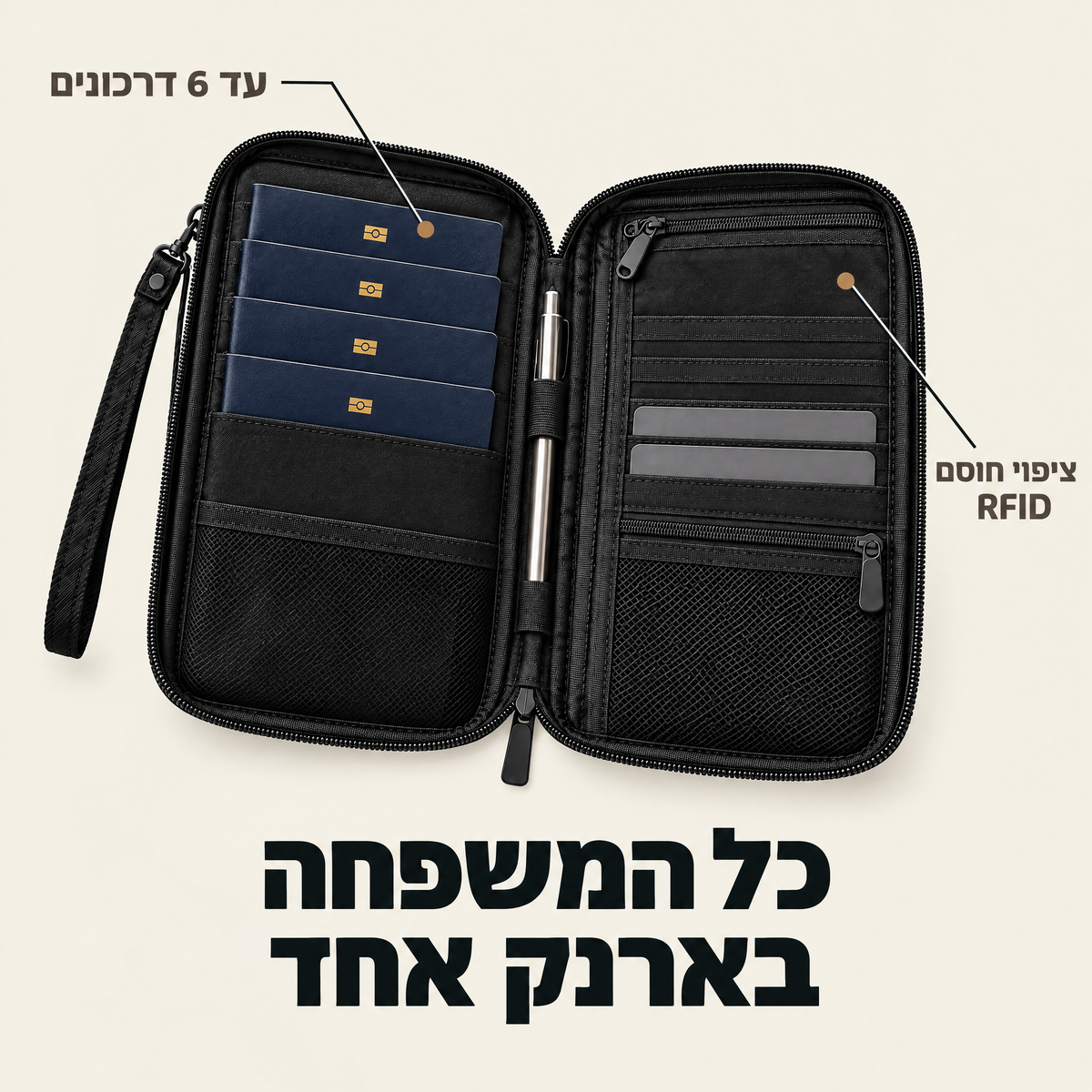 ארנק דרכונים משפחתי Higanu: עד 6 דרכונים, ציפוי חוסם RFID. כל המשפחה בארנק אחד